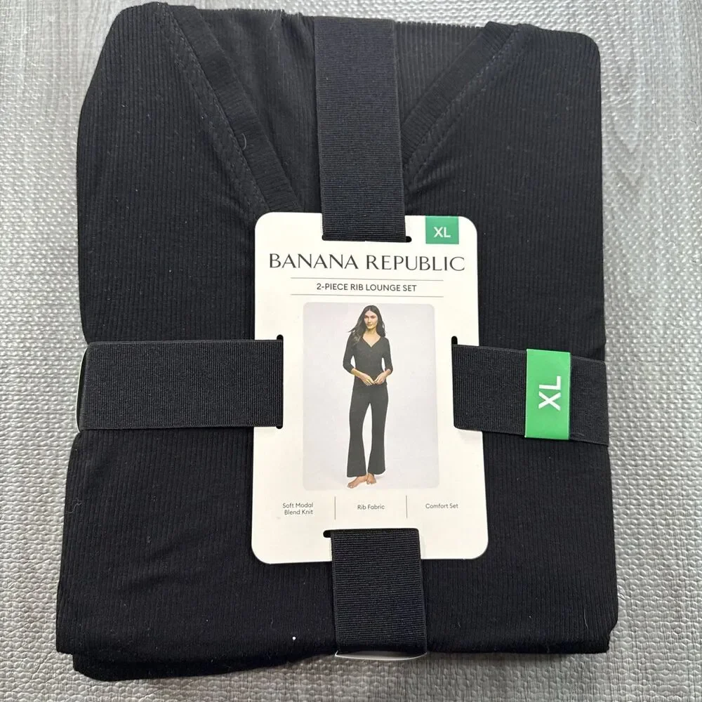 Banana Republic Womens Lounge Set Black 2-PC Rib Knit Lightweight XL, NWT - Picture 2 of 3